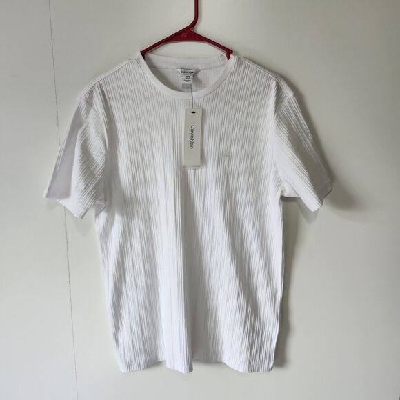 NWT Calvin Klein Men’s Ribbed Stretch Shirt Small Brilliant White Modern Fit - Picture 1 of 10